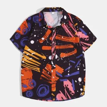 Модная мужская гавайская рубашка, повседневная уличная одежда с лацканами и 3D-принтом, отложная пляжная рубашка на пуговицах с коротким рукавом и мультяшным рисунком