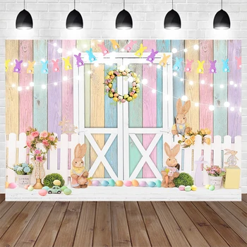 Декор в виде пасхального яйца, деревянная дверь, фон для фотосъемки, плакат, фон для цветочного сада с кроликом, баннер, фотография детского дня рождения, Праздничная фотография
