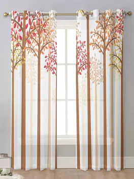 Осенние листья, ствол дерева, прозрачные занавески для окна гостиной, прозрачная вуаль, тюлевая занавеска, шторы Cortinas для домашнего декора