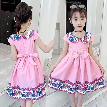 2023 Корейская детская одежда 2023 Летнее цельное платье для начальных классов, пышное платье для девочек, платья для малышей, модная одежда для девочек