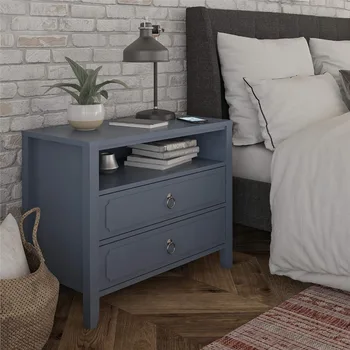 Прикроватный столик для спальни с 2 ящиками, прикроватная тумбочка, бесплатная доставка, мебель синего цвета