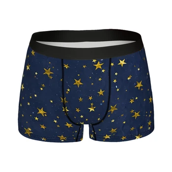 Золотые звезды на текстурированном темно-синем фоне, трусы Homme, мужское нижнее белье, вентилируемые шорты, боксерские трусы