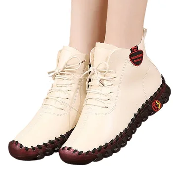 Женская обувь WTEMPO, Осенние лоферы, кроссовки на шнуровке, повседневные ботинки на плоской подошве, кожаные кроссовки с высоким берцем, женская обувь