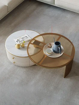 Легкий роскошный круглый журнальный столик в гостиной, современная и простая каменная плита вращающегося размера