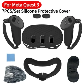 Для Meta Quest 3 Силиконовая Защитная Оболочка 7 В 1 Комплекте Ручка Контроллера Чехол Для Лица Крышка Объектива для Meta Quest 3 VR Аксессуары