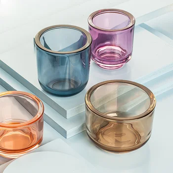Оптовая продажа Чашек для свечей из прозрачного толстостенного стекла, украшения для подсвечников Nordic Morandi, банка для свечей из витражного стекла, Чашка для свечей