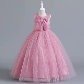Вечерние платья для девочек, 4 цвета, платье принцессы длиной 120-170 см, детское платье для дня рождения, свадебная розовая юбка, бальное платье, кружево