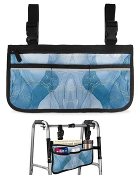 Marble Line Blue Gradient Сумка для инвалидной коляски с карманами, подлокотники, боковые сумки, Прогулочная рама для электрического скутера, сумка для хранения