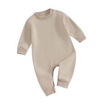 Комбинезон-толстовка для малышей, однотонный флисовый комбинезон с длинными рукавами для новорожденных, милая одежда