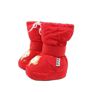Осенне-зимняя детская обувь для прогулок новорожденных 0-1 лет на мягкой подошве с шерстяной утепленной обувью, которая не спадает