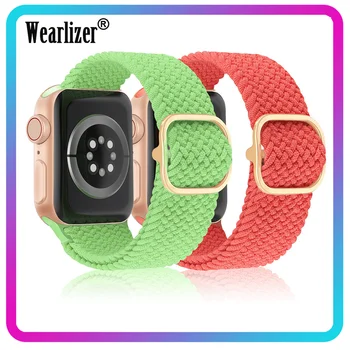 Wearlizer 2 шт./компл. Плетеный Эластичный Нейлоновый ремешок для часов Apple Watch Band Регулируемый Эластичный Ремешок для iWatch Серии 7 41/45 мм