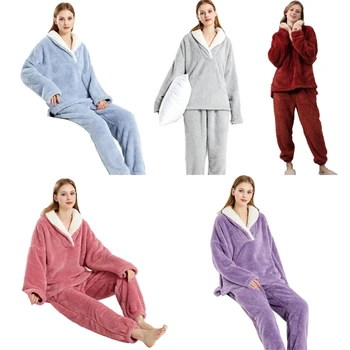 Женская Фланелевая Пижама С Длинным Рукавом, Пижамный Комплект, Одежда Для Отдыха, Пуловеры, Брюки