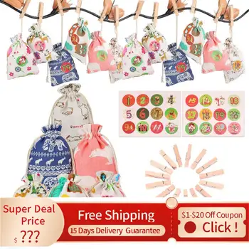 Pocket Clip Rope Stickers Kit Gift Bags DIY Set Candy Storage Pouch DIY Christmas navidad новогодние украшения 2022
