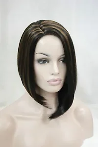 Асимметричный парик без челки темно-коричневого /клубничного блонда с выделением боковой кожи сверху