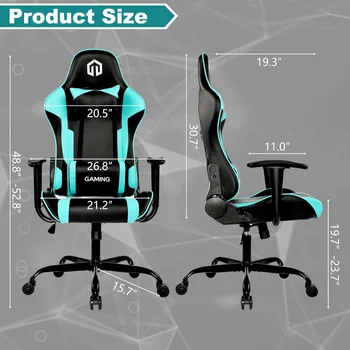 Кресло для видеоигр GOTMINSI с подголовником и поясничной подушкой Регулируемое рабочее кресло для офиса с высокой спинкой (BK/Mint)