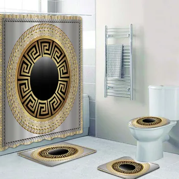 Стильный Набор занавески для душа с узором в виде мандалы в греческом ключе и Абстрактные Геометрические коврики для ванной комнаты, Коврики для туалета, декор для туалета