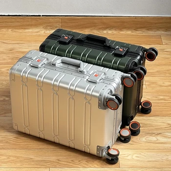 Дорожный чемодан на колесиках из 100% алюминиево-магниевого сплава, 20/24/29-дюймовая тележка для ручной клади, фирменный дорожный чемодан