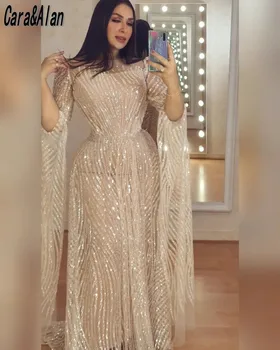 Вечерние платья Sparkle Arabic Dubai с длинными рукавами и блестками Русалка для выпускного вечера Свадебное платье для гостей Одежда для особых случаев