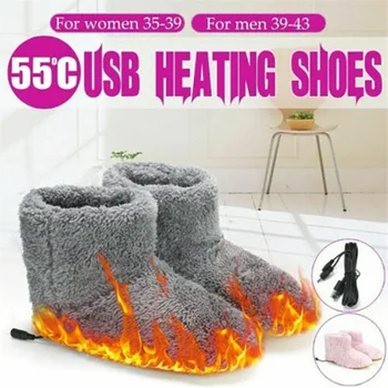Зимняя USB-зарядка, грелка для ног, Плюшевые Теплые Электрические тапочки для ног, Моющиеся с подогревом, Теплые ботинки для сердца, Теплая обувь для ног для влюбленных