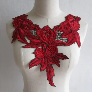 Оптовые продажи 1-10 штук красной полиэфирной вышивки, кружева для шитья воротников, декоративных аксессуаров для одежды, сделанных своими руками