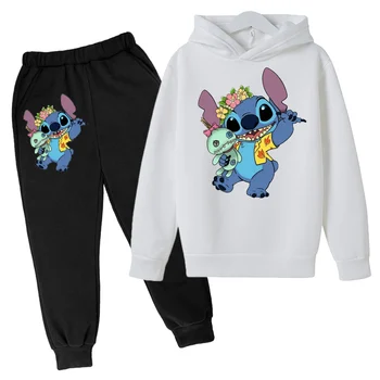 Детский костюм-двойка Disney, Толстовки Stitch, Модный топ + брюки, Детская одежда для девочек и мальчиков, Подарочный спортивный костюм, Детская Спортивная одежда disney stitch.