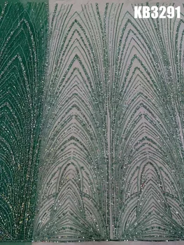 Аквамариновая Кружевная ткань из бисера Африканская кружевная ткань высокого качества 2023 Свадебная Ткань из бисера С блестками, Кружевная Вышитая ткань KB3291