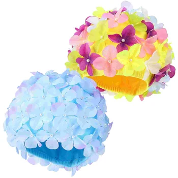 Женские шапочки для плавания с цветочным рисунком, Эластичные шапочки для плавания с цветочными лепестками, шапочки для купания