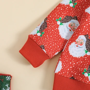 Детские рождественские наряды унисекс из 2 предметов, Рождественский свитшот с полным принтом, Рождественский комплект Санта-Клауса, венок Санта-Клауса с длинным рукавом