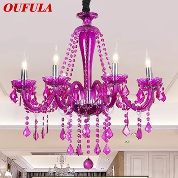 Подвесная лампа из хрусталя в европейском стиле OUFULA, фиолетовая свеча, роскошная люстра для гостиной, ресторана, спальни, комнаты для девочек