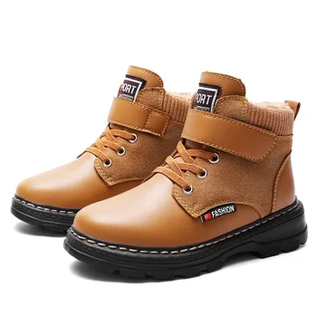 Зимние детские ботинки из натуральной кожи для мальчиков, толстые теплые зимние ботинки для детей, противоскользящая подростковая обувь на мягкой подошве, 26 см
