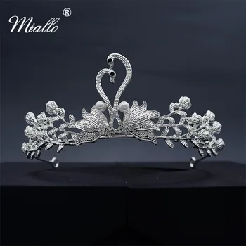 Miallo 2019 Новые поступления Свадебные диадемы и короны с хрустальным лебедем, тиары невесты, женские украшения для волос в виде короны на Конкурс красоты
