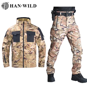 Тактические костюмы SoftShell, армейская флисовая куртка, армейская форма для сафари, мультикамерные брюки, водонепроницаемая походная мужская одежда, походная одежда
