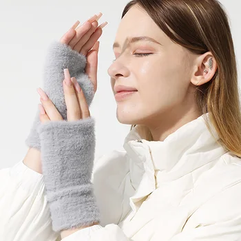 1 Пара Зимних женских перчаток для девочек, милые зимние перчатки без пальцев, Теплые Модные рукавицы с утолщением на запястье, сенсорный экран