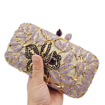 Роскошная сумочка с кристаллами, вечерние сумочки с фиолетовым цветком, свадебная сумочка SM28