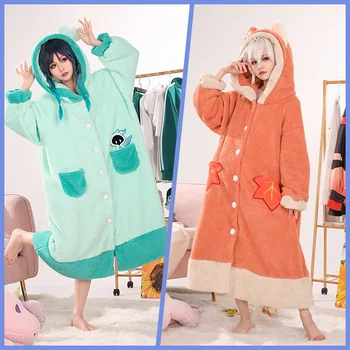 Пижама для косплея Genshin Impact, Плюшевая Пижама Kaedehara Kazuha /Venti / Tartaglia /Xiao / Zhongli, Одежда для косплея, Супер толстая ночная рубашка