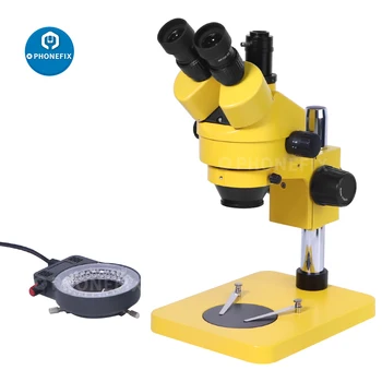 Одновременный Промышленный Тринокулярный Стереомикроскоп С Непрерывным Увеличением 7X-45X Для Ремонта Электронной Пайки Печатных Плат Телефонов