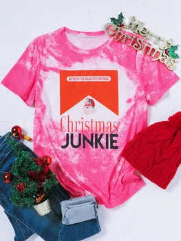 Счастливого Рождества, Наркоман, Санта-Клаус, Отбеленная футболка, Футболки с принтом для девочек, Женские Футболки с Санта-Клаусом, Женская футболка Harajuku