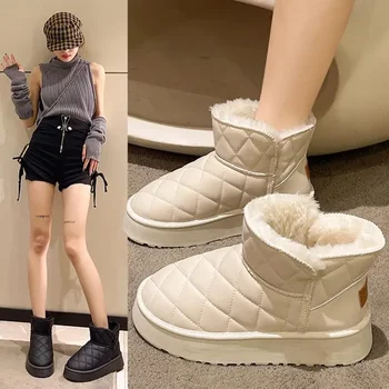Женские зимние ботинки на платформе В том же стиле, что и Zhou Dongyu, Новинка 2023 года, Короткие Зимние ботинки на меху для девочек с Утепленной флисовой подкладкой