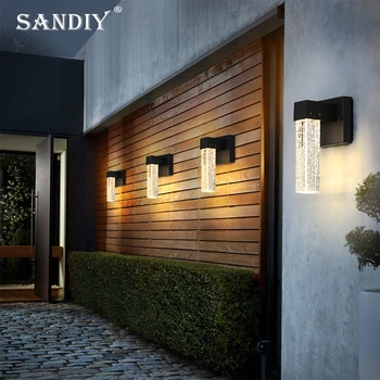 SANDIY Простой современный уличный хрустальный настенный светильник, Водонепроницаемая непромокаемая светодиодная лампа для дома, двора, коридора, балкона, солнечной комнаты