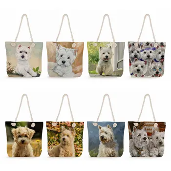 Вместительные пляжные сумки для путешествий, Милые сумки-тоут для покупок, повседневные сумки с рисунком Вест Хайленд Уайт Терьера, женские сумки с рисунком собаки