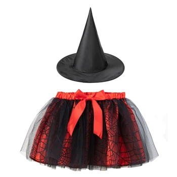 Костюм ведьмы для девочек, юбка-пачка из паутины + шляпа ведьмы, 2 шт., наряд для детей, карнавальная вечеринка на Хэллоуин, косплей, необычные наряды