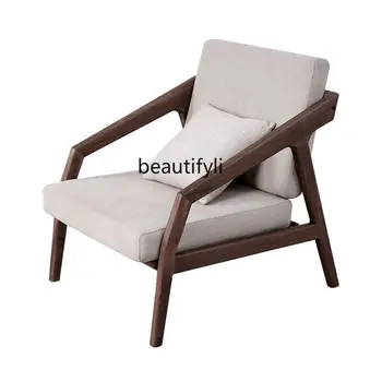 Одноместный диван-кресло из Скандинавского массива дерева, Японский Современный Простой дом, спальня, Гостиная, Балкон, Кресло для отдыха, мебель