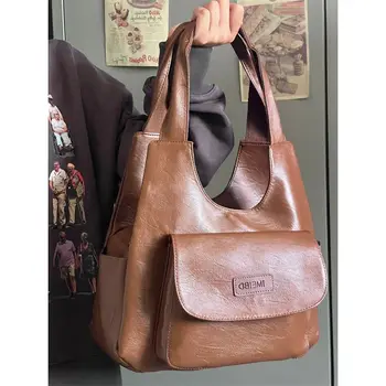 Винтажная коричневая сумка JIAERDI, женская новая повседневная сумка из искусственной кожи на Хай-стрит, женская ретро-сумка-тоут большой емкости, осень