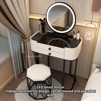 Роскошная мебель для спальни Nordic Light Современный белый письменный стол В спальне Комод с 2 выдвижными ящиками Косметическое зеркало с подсветкой и столиком