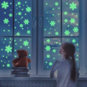 2шт Рождественская ночная светящаяся наклейка в виде снежинки, электростатическая флуоресцентная наклейка в виде снежинки, подарок в виде рождественской изысканной атмосферы