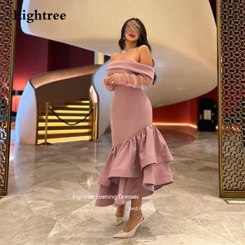 Вечерние Платья Eightree с Розовой Русалочкой Без Бретелек И Длинными Рукавами Чайной Длины Abendkleider Dubai Vestidos De Noche 2023