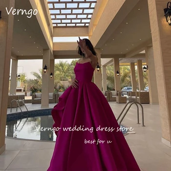 Длинные вечерние платья А-силуэта из атласа Verngo Fuschia в Дубае, арабские женские элегантные вечерние платья для выпускного вечера, праздничное платье для свадебной вечеринки