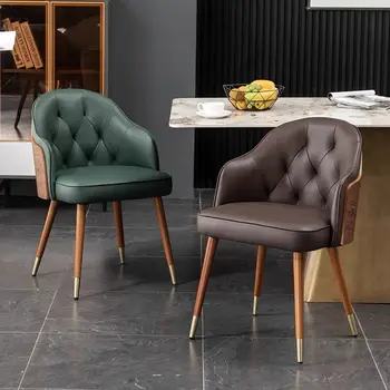 Обеденный стул Роскошный Ореховый массив, кожа из древесного волокна, современный журнальный столик в Скандинавском стиле, простой Креативный Домашний Ресторанный стул