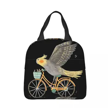 На велосипеде, сумка для ланча, коробка, животные, Попугаи, Какаду, Каракули, Детская Алюминиевая сумка, Переносная коробка для ланча из фольги