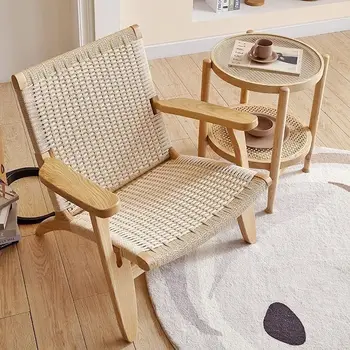 Веревочное кресло из массива дерева, домашнее кресло для гостиной со спинкой на балконе, простое односпальное кресло-диван